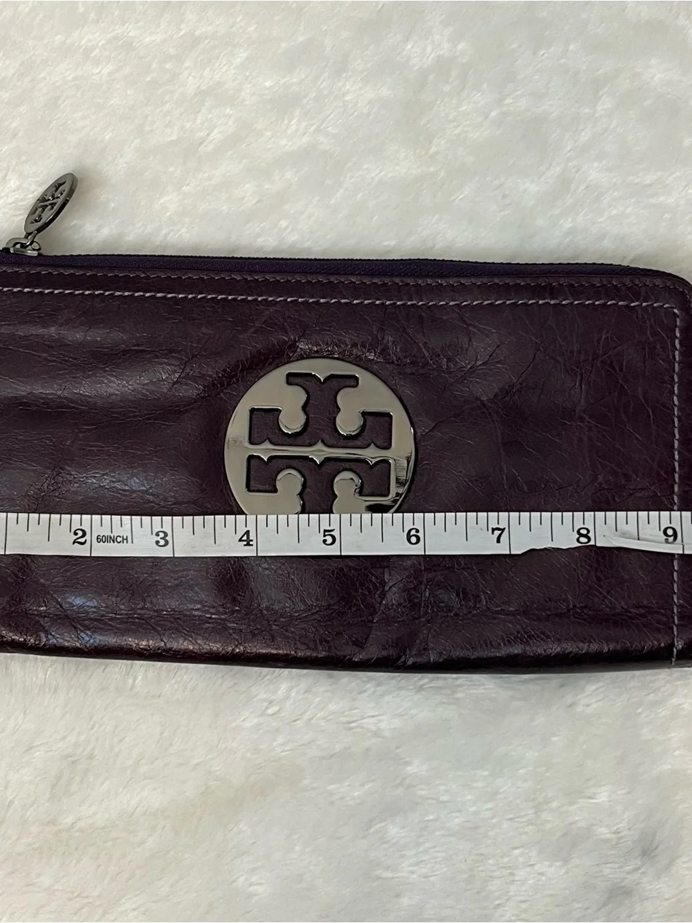 Tory Burch Purple Leather Half Zip Around Wallet